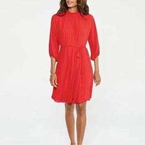Ann Taylor Mock-Neck Belted Dress- Candy Apple Red (S)